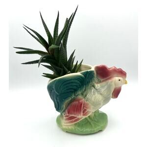 Vintage Royal Copley Ceramic Rooster Chicken Planter 1950's READ